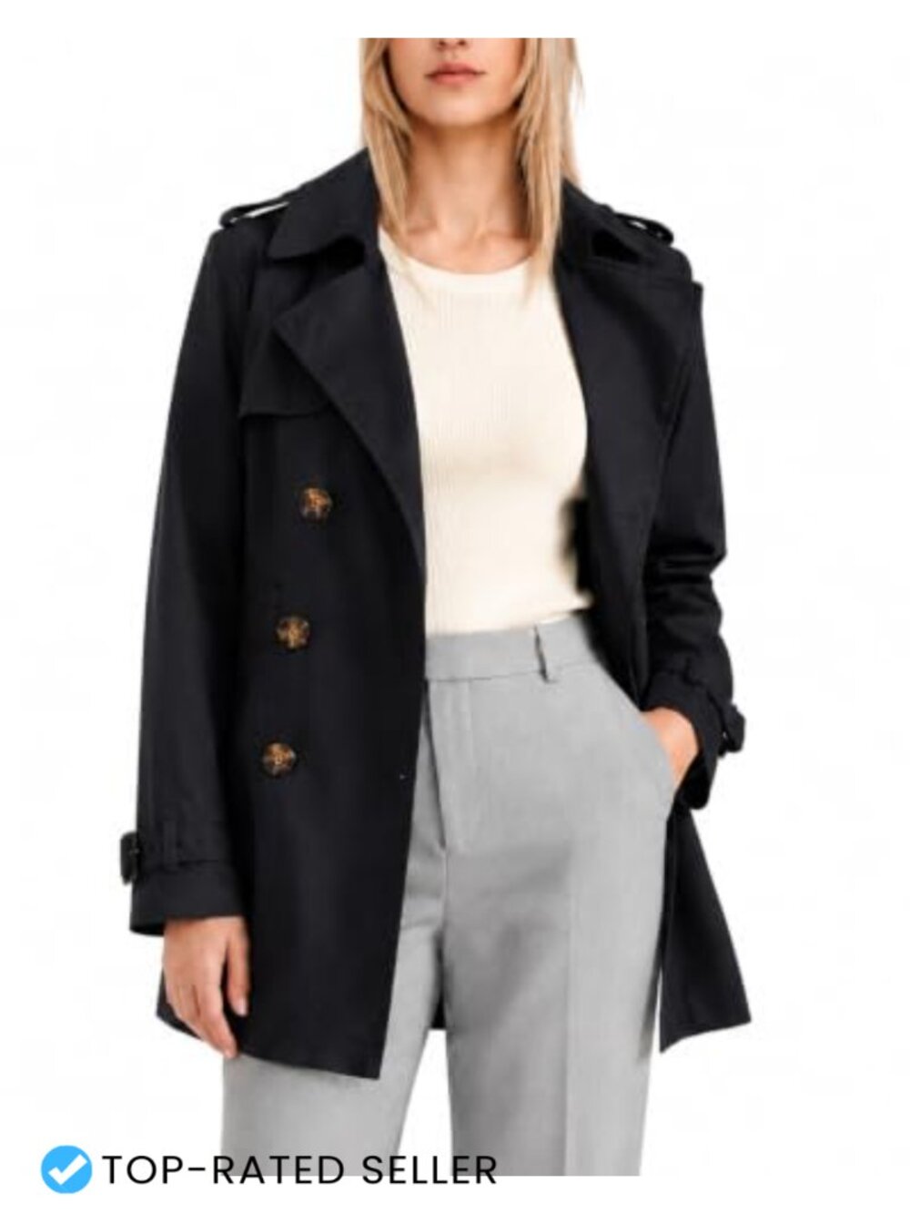 Double Breasted Trench Coat Windbreaker Jacket with Belt Polyester Women's